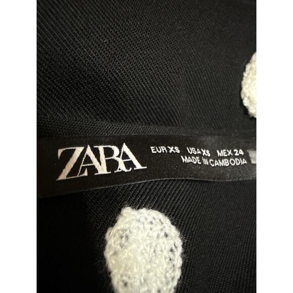 Zara Black Embroidered Polka Dot V-Neck Long Sleeve Mini A-Line Dress Size XS - Picture 3 of 4